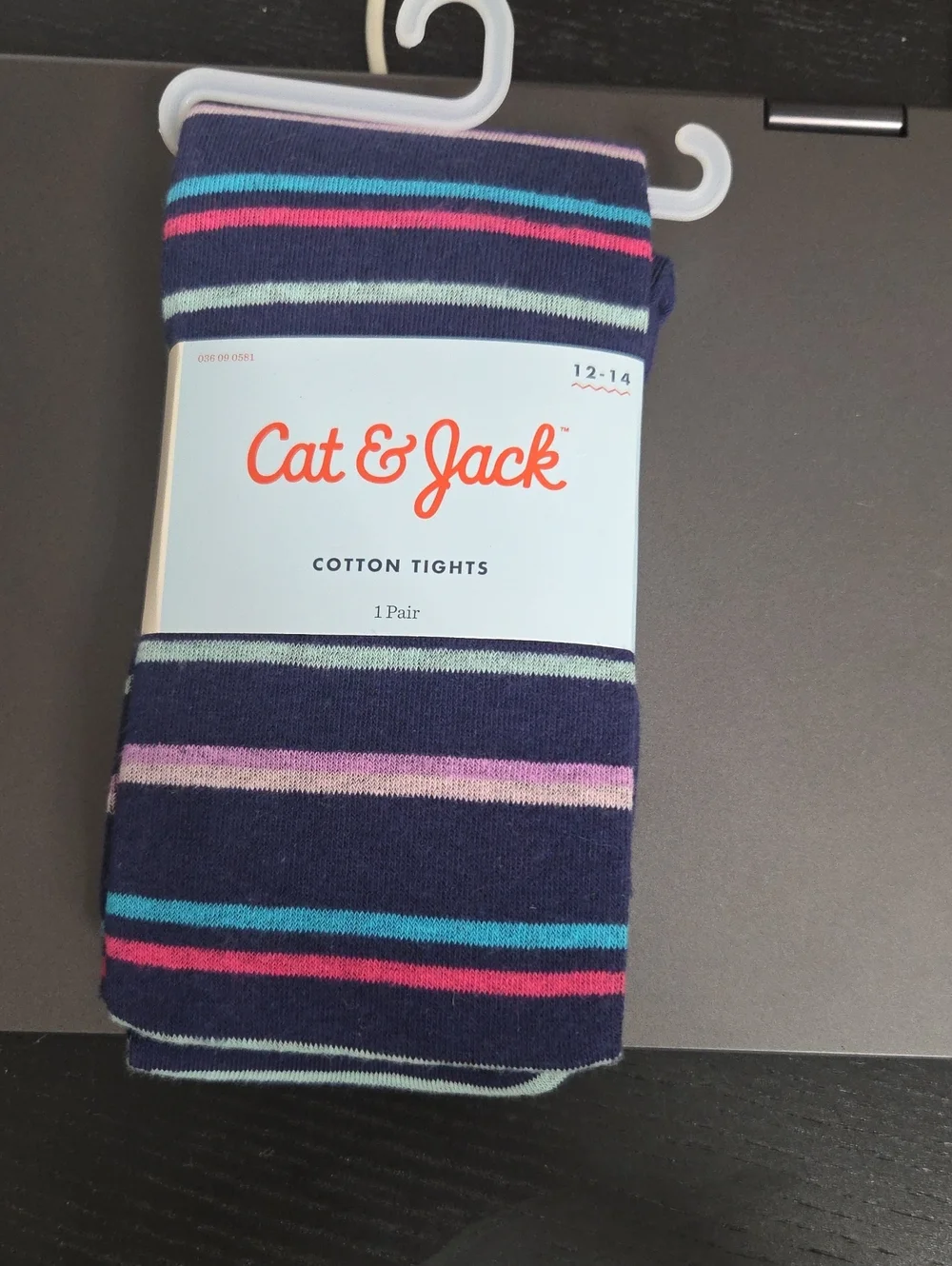 Cat & Jack Navy Tights with Pink, Teal and Purple Stripes